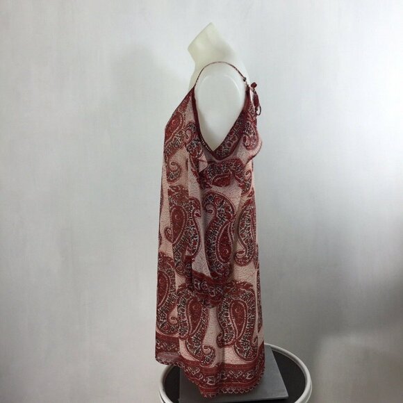Skies are Blue Womens Dress sz Small Paisley Print Cold Shoulder Wine Red Boho - Picture 2 of 11